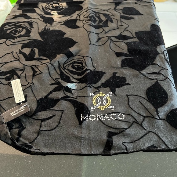 BLACK on BLACK 68” x 20” EMBELLISHED SCARF with SWAROVSKI CRYSTALS. - Picture 7 of 10